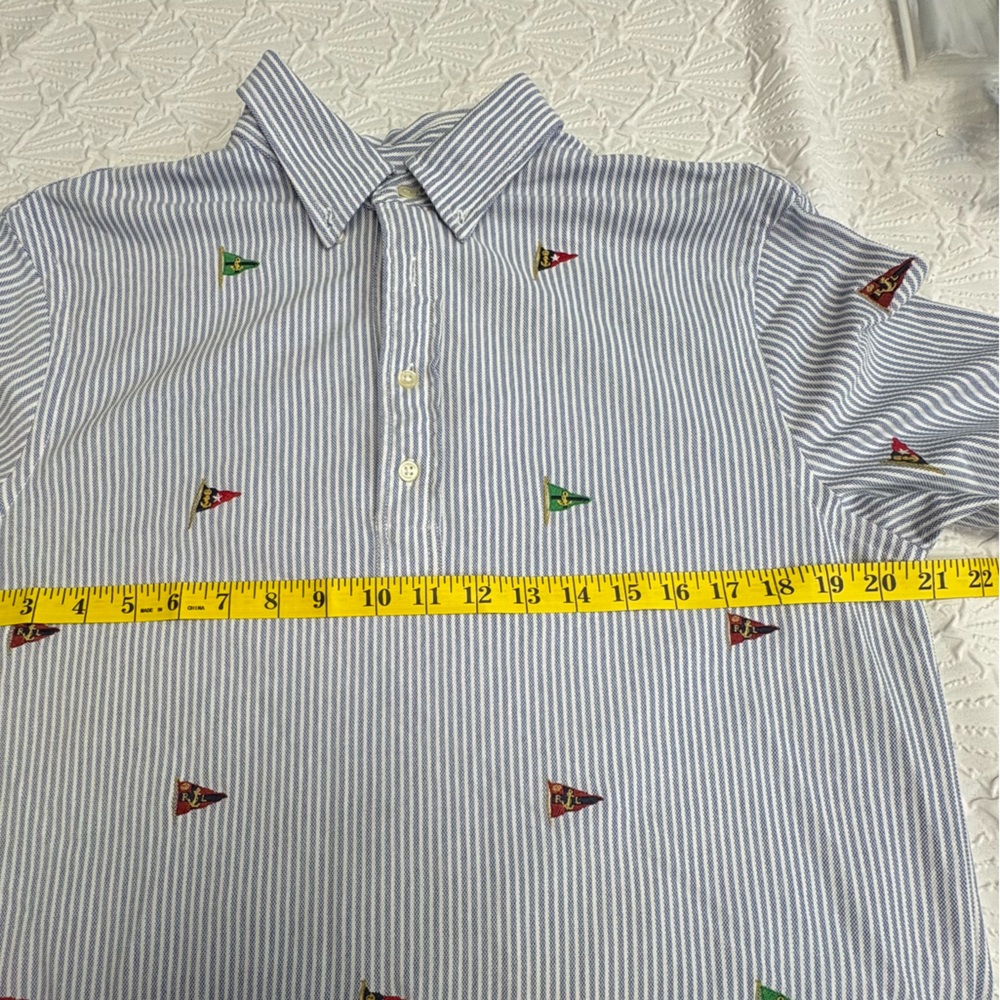 Ralph Lauren Blue Striped Polo with Embroidered Flags - Picture 7 of 9